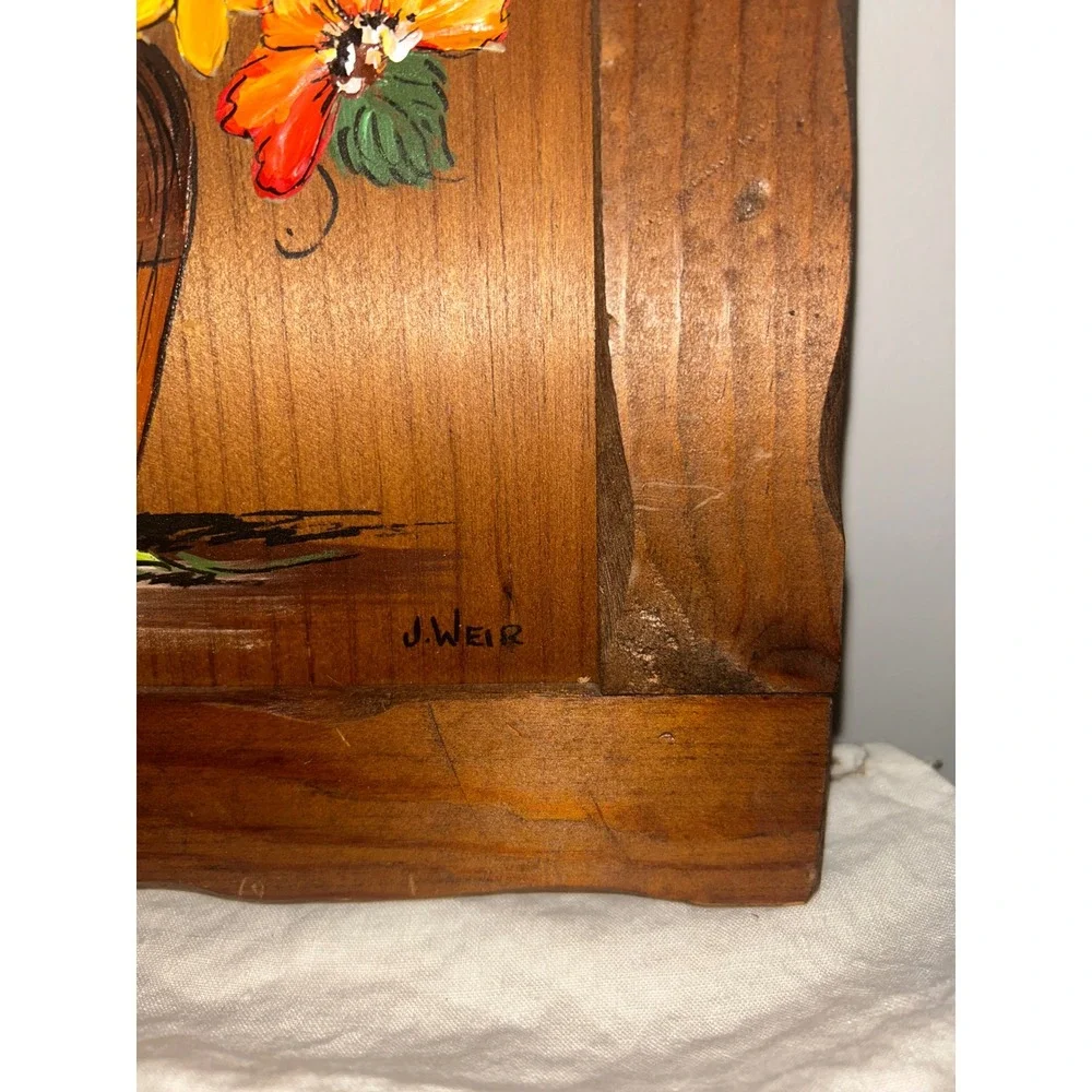 Vintage J Weir Hand Painted Wood Plaque Floral Psalm 113:5 Scripture Wall Art